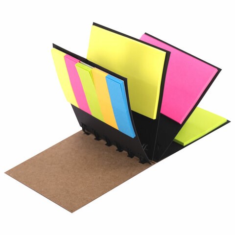 Закладки клейкие в книжке BRAUBERG, 200 штук: 50х15 мм 5 цветов х 25 листов, 75х50 мм 3 цвета х 25 листов, 115581 115581