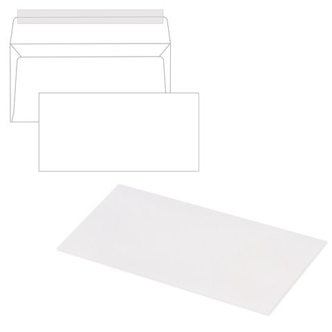 Конверты Е65 (110х220 мм), отрывная лента, 80 г/м2, КОМПЛЕКТ 1000 шт. 124394