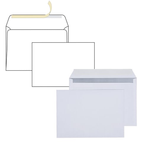 Конверты С4 (229х324 мм), отрывная лента, 90 г/м2, КОМПЛЕКТ 250 шт., внутренняя запечатка, С4.01С.250 128285