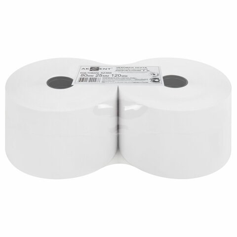 Чековая лента ТЕРМОБУМАГА 80 мм (диаметр 120 мм, длина 150 м, втулка 26 мм), слой наружу, КОМПЛЕКТ 2 шт., AKZENT, 52366 110883