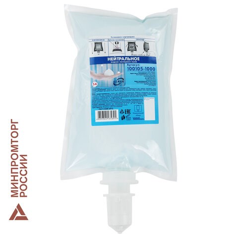 Картридж с жидким мылом-пеной одноразовый (Система S4), "Нейтральное", синее, 1 л, KEMAN, 100105-1000 607758