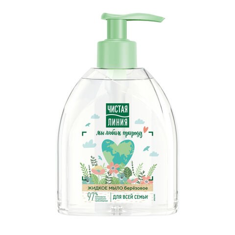 Мыло жидкое 520 мл, ЧИСТАЯ ЛИНИЯ "Березовое", дозатор, для всей семьи 609854