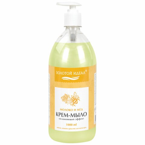 Мыло-крем жидкое 1 л, ЗОЛОТОЙ ИДЕАЛ "Молоко и мёд", дозатор, 609427 609427