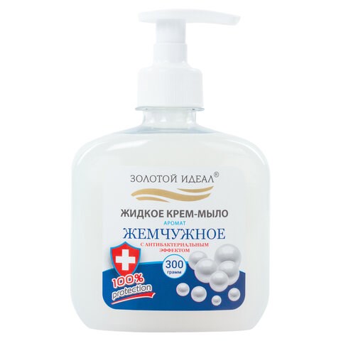 Мыло-крем жидкое 300 г ЗОЛОТОЙ ИДЕАЛ "Жемчужное", с антибактериальным эффектом, дозатор, 606780 606780