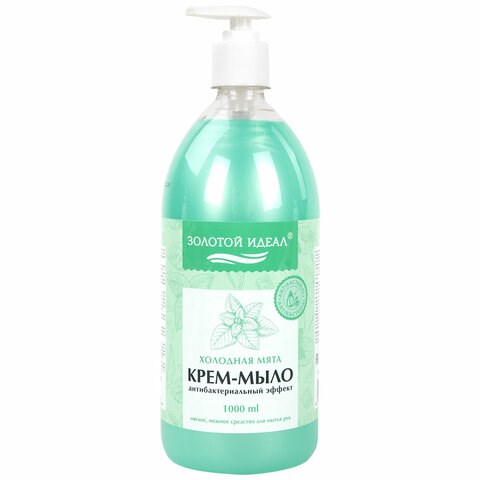 Мыло-крем жидкое с АНТИБАКТЕРИАЛЬНЫМ ЭФФЕКТОМ 1 л ЗОЛОТОЙ ИДЕАЛ "Холодная мята", дозатор, 608285 608285