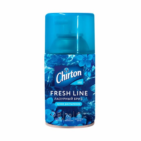 Сменный баллон 250 мл, CHIRTON "Лазурный бриз", для автоматических освежителей, универсальный, сухое распыление, 4670013302574 604993