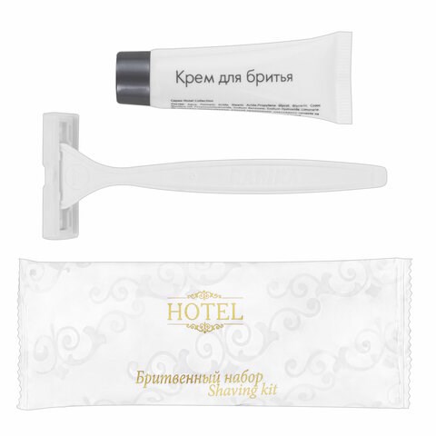 Бритвенный набор КОМПЛЕКТ 200 шт., HOTEL (крем для бритья + станок), саше, флоупак, 2000121/1 608848