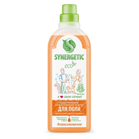 Средство для мытья пола и поверхностей 1 л SYNERGETIC, c дезинфицирующим эффектом, биоразлагаемое, 101100 605555