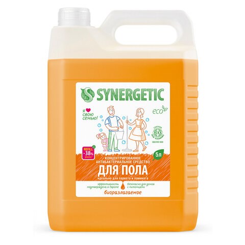 Средство для мытья пола и поверхностей 5 л SYNERGETIC, c дезинфицирующим эффектом, биоразлагаемое, 101500 605556