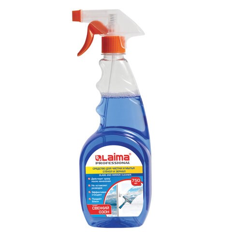 Средство для мытья стекол и зеркал 750 мл, LAIMA PROFESSIONAL, свежий озон, распылитель, 602301 602301