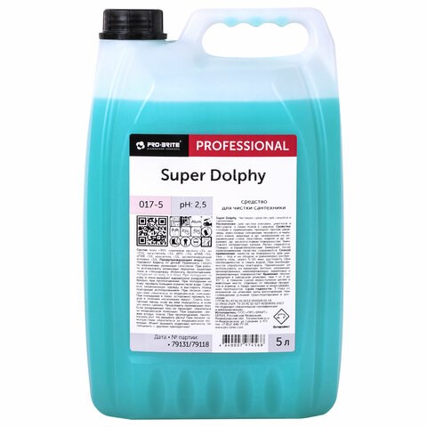Средство для уборки санитарных помещений, 5 л, PRO-BRITE SUPER DOLPHY, кислотное, концентрат, 017-5 609529