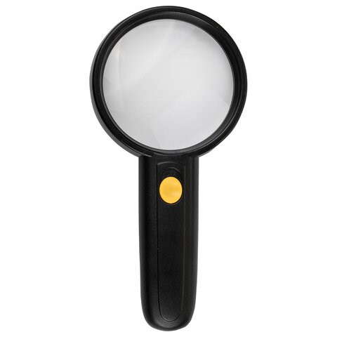 Лупа просмотровая BRAUBERG, С ПОДСВЕТКОЙ, диаметр 75 мм, увеличение 3, корпус черный, 454130 454130