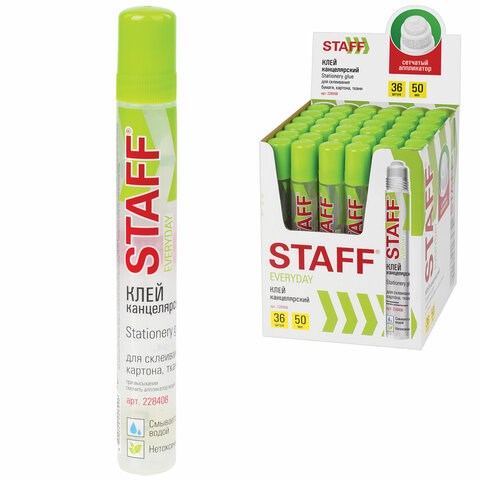 Клей канцелярский STAFF EVERYDAY, 50 мл, сетчатый аппликатор, 228408 228408