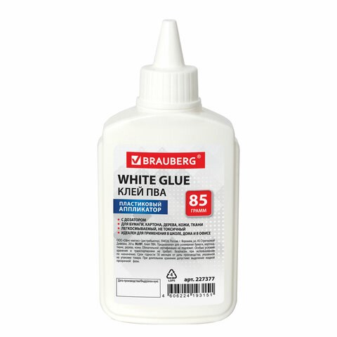 Клей ПВА BRAUBERG (бумага, картон, дерево), 85 г, 227377 227377