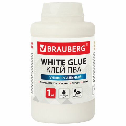 Клей ПВА BRAUBERG, 1 кг, универсальный (бумага, картон, дерево), 600983 600983