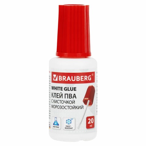 Клей ПВА BRAUBERG, 20 г, с кисточкой, морозостойкий, 222875 222875