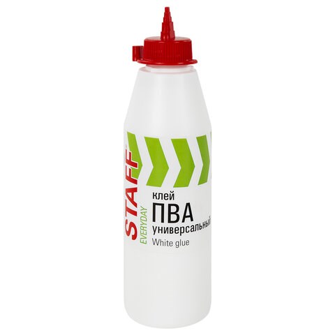 Клей ПВА универсальный 0,5 кг (бумага, картон, дерево), STAFF, 606429 606429