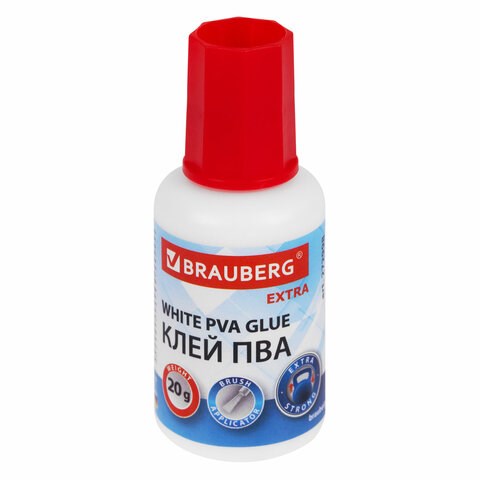 Клей ПВА УСИЛЕННЫЙ 20 г с кисточкой (бумага, фотографии, картон, дерево), BRAUBERG Extra, 272998 272998