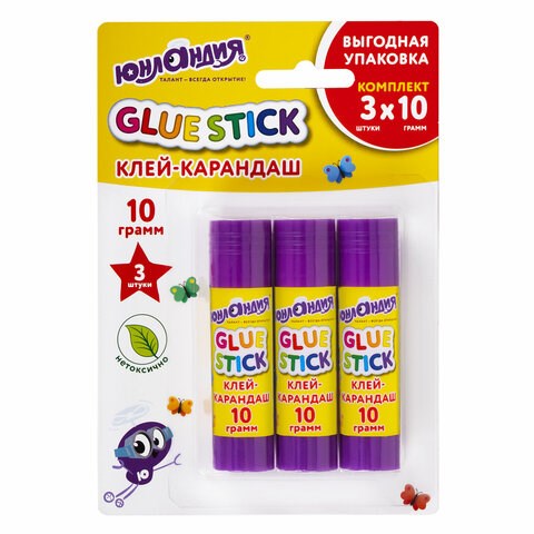 Клей-карандаш 10 г, выгодная упаковка, 3 шт. на блистере, ЮНЛАНДИЯ, 271943 271943