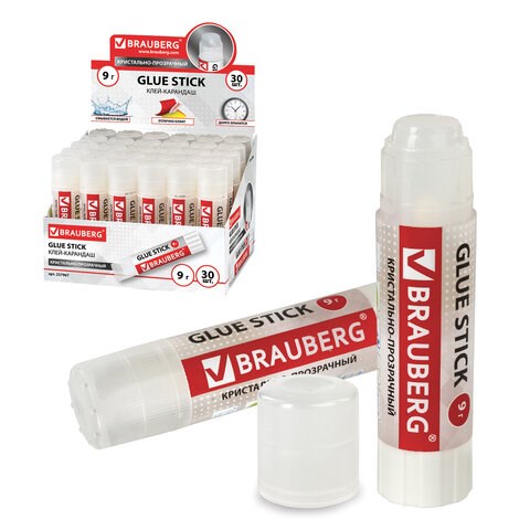 Клей-карандаш BRAUBERG "Crystal", 9 г, прозрачный, 227967, PVP 227967