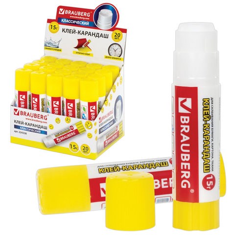 Клей-карандаш BRAUBERG "Смайлики", 15 г, 224338 224338
