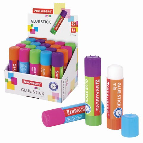 Клей-карандаш BRAUBERG MIX, 15 г, PVP основа, 229072 229072