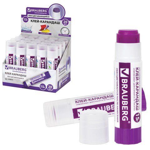 Клей-карандаш BRAUBERG, 15 г, обесцвечивающийся после высыхания, 220874 220874