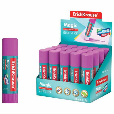 Клей-карандаш ERICH KRAUSE "Magic", 15 г, обесцвечивающийся после высыхания, 4446 222287