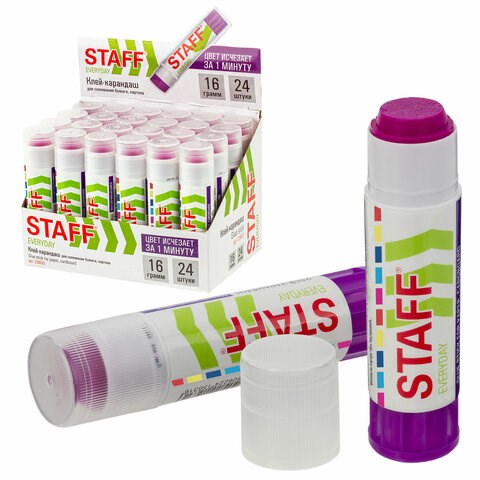 Клей-карандаш STAFF EVERYDAY, 16 г, обесцвечивающийся после высыхания, 226620 226620