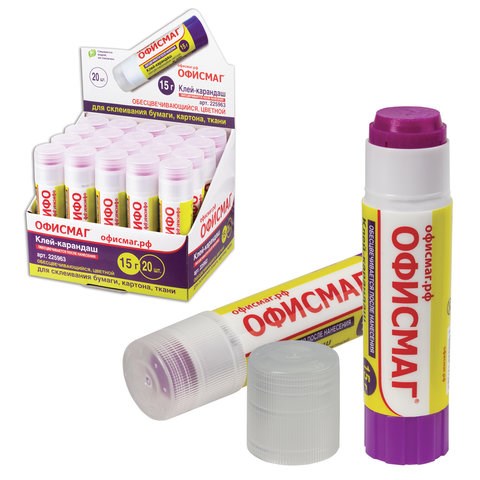 Клей-карандаш ОФИСМАГ 15 г, обесцвечивающийся после высыхания, 225963 225963