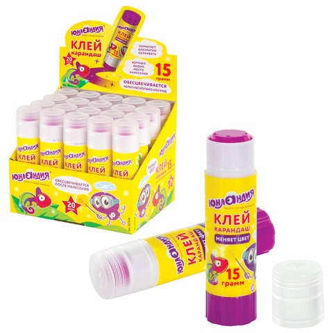 Клей-карандаш цветной ЮНЛАНДИЯ "ЮНЛАНДИК И ХАМЕЛЕОН", 15 г, обесцвечивающийся после высыхания, 227614 227614