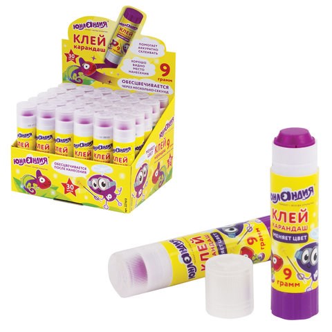 Клей-карандаш цветной ЮНЛАНДИЯ "ЮНЛАНДИК И ХАМЕЛЕОН", 9 г, обесцвечивающийся после высыхания, 227613 227613