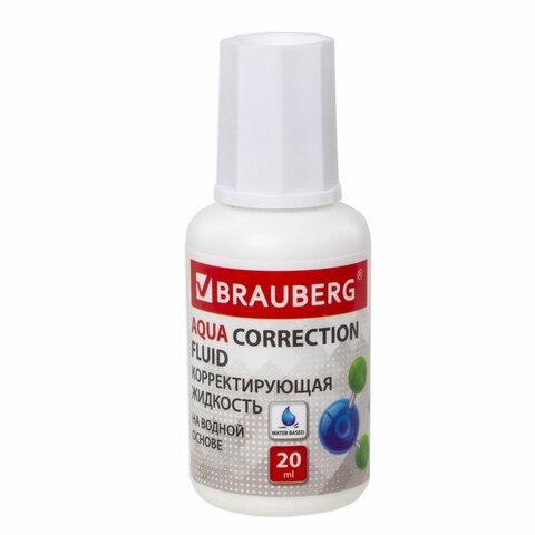 Корректирующая жидкость BRAUBERG "Aqua" на водной основе 20 мл, с кисточкой, 228643 228643