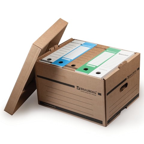 Короб архивный (405х330х265 мм), надстраиваемый, с крышкой, гофрокартон, BRAUBERG, 126521 126521