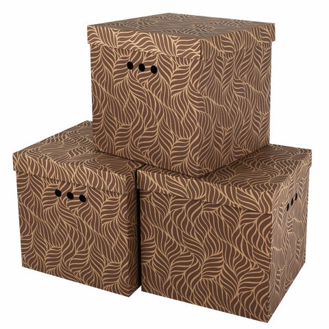 Короб для хранения из плотного микрогофрокартона 315х315х315 мм, КОМПЛЕКТ 3 шт., BRAUBERG HOME "Узор", 271820 271820