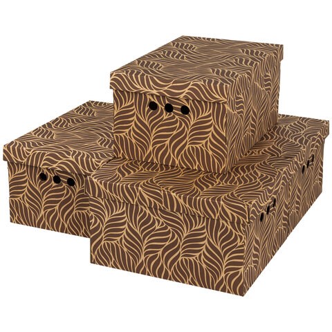 Короб для хранения из плотного микрогофрокартона 330х250х185 мм, КОМПЛЕКТ 4 шт., BRAUBERG HOME "Узор", 271816 271816