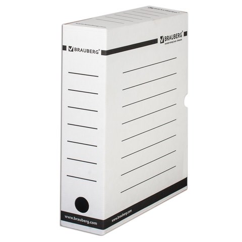 Короб архивный с клапаном А4 (260х325 мм), 75 мм, до 700 листов, плотный, микрогофрокартон, БЕЛЫЙ, BRAUBERG, 121485 121485