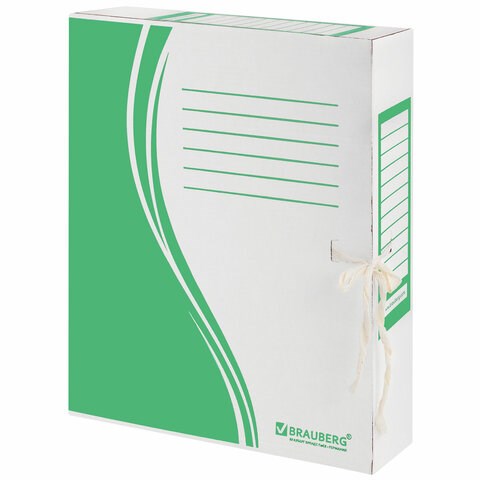 Папка архивная с завязками А4 (325х260 мм), 75 мм, до 700 листов, плотная, микрогофрокартон, ЗЕЛЕНАЯ, BRAUBERG, 124851 124851