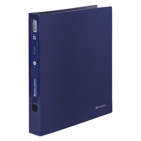 Папка на 2 кольцах BRAUBERG "Диагональ", 40 мм, темно-синяя, до 300 листов, 0,9 мм, 221348 221348