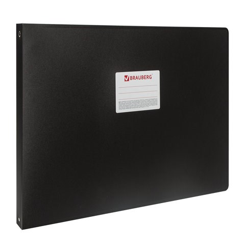 Папка на 4 кольцах БОЛЬШОГО ФОРМАТА А3, ГОРИЗОНТАЛЬНАЯ, 30 мм, черная, 0,8 мм, BRAUBERG "Стандарт", 225768 225768