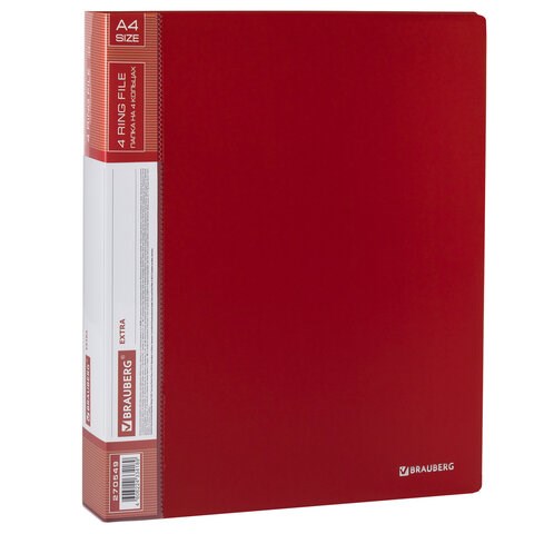 Папка на 4 кольцах, ширина 40 мм, BRAUBERG EXTRA, до 300 листов, КРАСНАЯ, 0,8 мм, 270549 270549