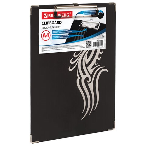 Доска-планшет BRAUBERG "Black Jack" с прижимом А4 (226х315 мм), картон/ламинированная бумага, ЧЕРНАЯ, 232236 232236