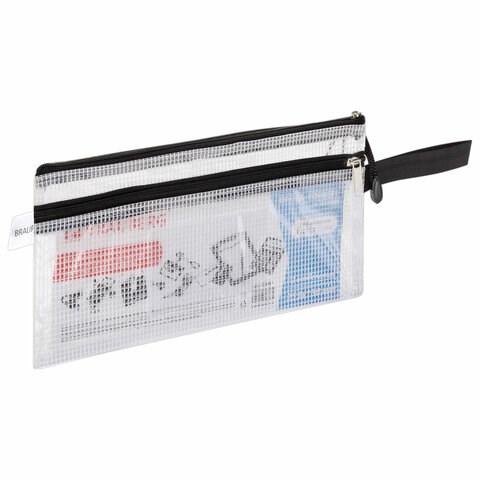 Папка-конверт на молнии МАЛОГО ФОРМАТА (255х130 мм), 2 отдел, ПВХ, прозрачная, 0,3 мм, BRAUBERG "Solid", 223891 223891