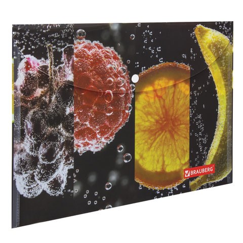 Папка-конверт с кнопкой BRAUBERG "FRESH ZONE", А4, 160 мкм, до 100 листов, цветная печать, 228034 228034