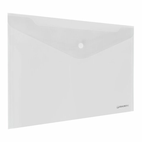 Папка-конверт с кнопкой BRAUBERG "SUPER", А4, прозрачная, ПРОЧНАЯ 0,2 мм, 272876 272876