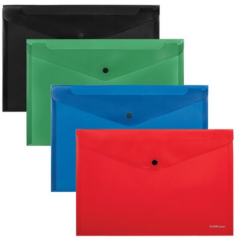 Папка-конверт с кнопкой ERICH KRAUSE "Classic", А4, до 120 листов, непрозрачная, ассорти, 0,14 мм, 50179 272921