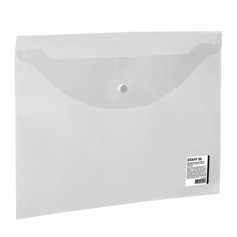 Папка-конверт с кнопкой STAFF, А4, до 100 листов, прозрачная, 0,15 мм, 270467 270467