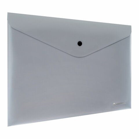 Папка-конверт с кнопкой СЕРЕБРИСТАЯ BRAUBERG "SILVER", А4, непрозрачная, ПРОЧНАЯ 0,2 мм, 272884 272884