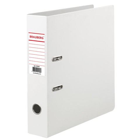 Папка-регистратор BRAUBERG с двухсторонним покрытием из ПВХ, 70 мм, белая, 222651 222651