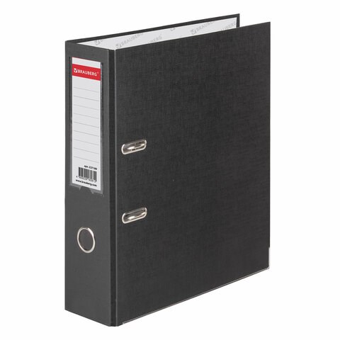 Папка-регистратор BRAUBERG с покрытием из ПВХ, 80 мм, с уголком, черная (удвоенный срок службы), 227189 227189